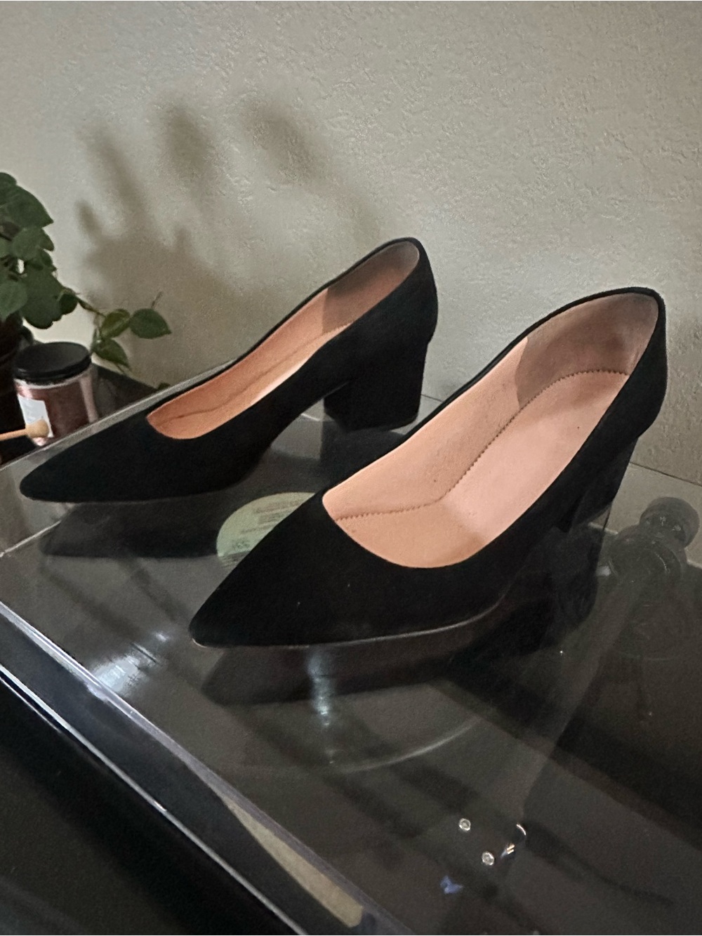 J. Crew Black Suede Pointed Block Heel Pumps - Picture 3 of 9